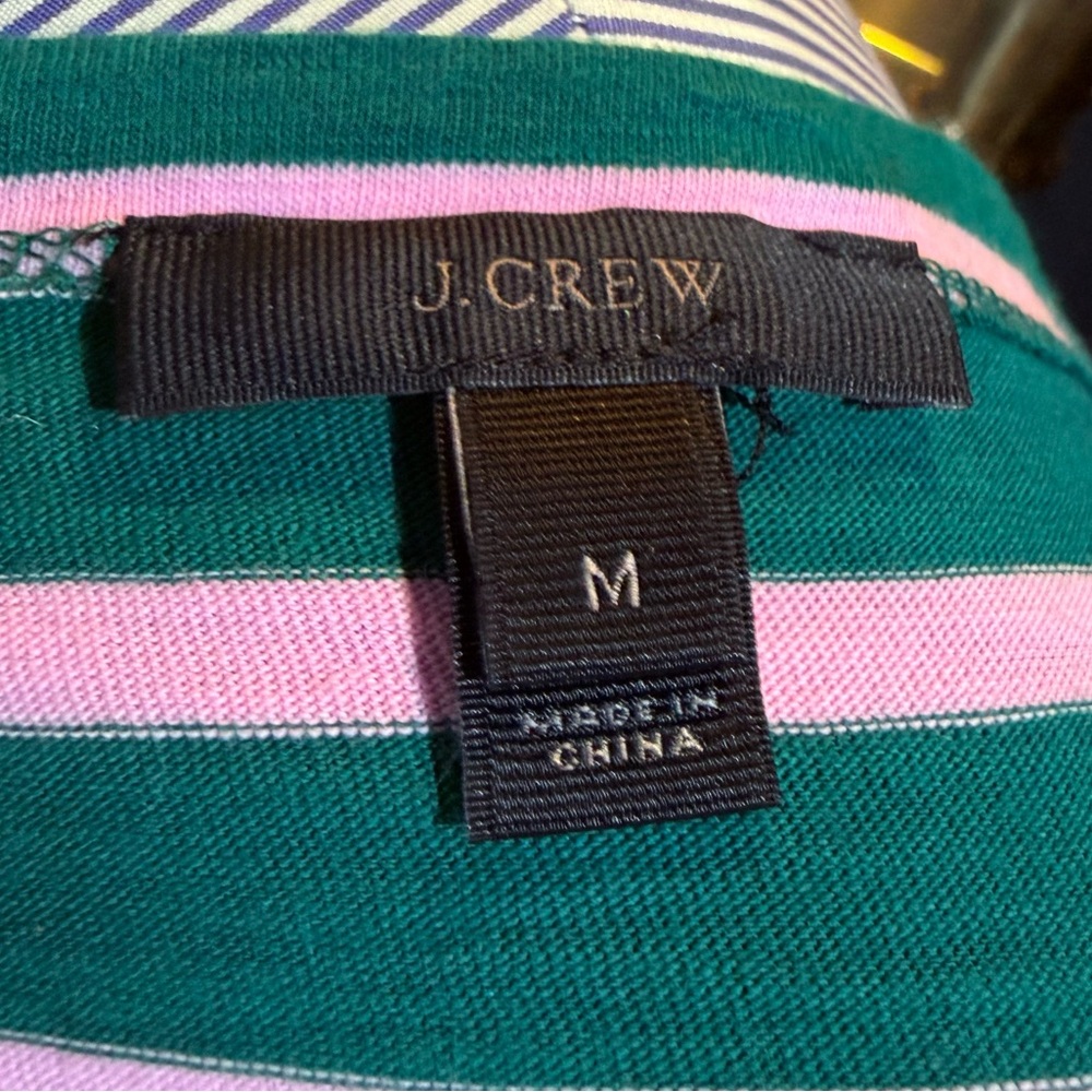 J.Crew Green & Pink Striped Cotton Tee – Size M - Picture 2 of 6
